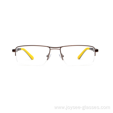 Unisex Rectangle Fashion Double Color Half Rimless Metal Eyeglasses